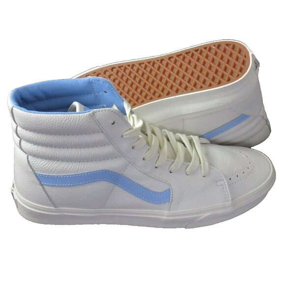 Vans Men's Sk8-Hi Vintage Leather Blanc De Blanc White Blue shoes Sizes NIB - Picture 2 of 5